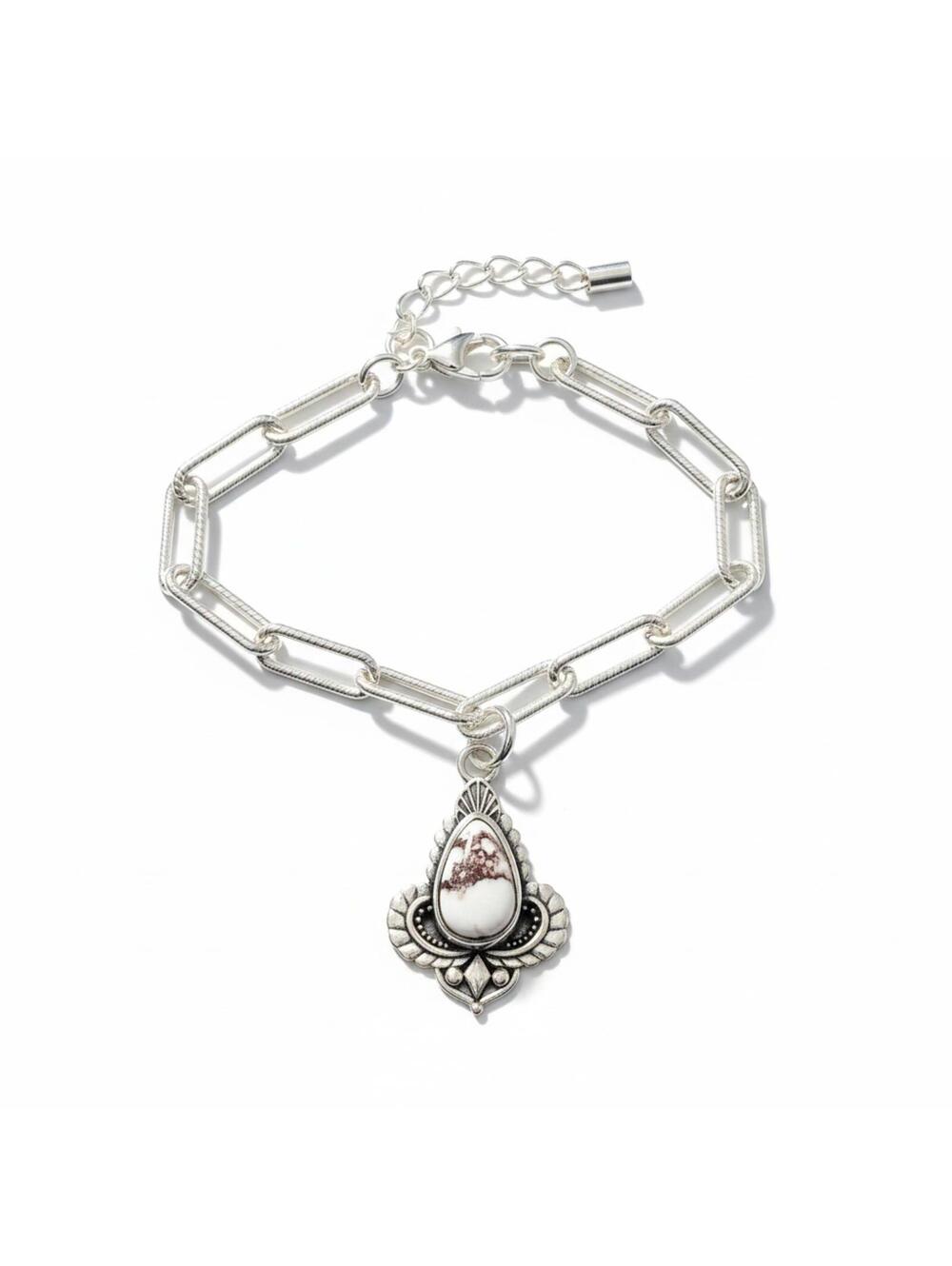 Wild Horse Sterling Silver 925 Paperclip Charm Bracelet 6"-7.5" - Picture 1 of 5